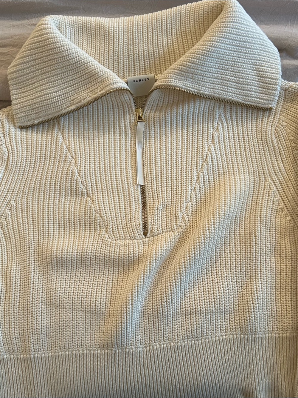 Varley Cream Half-Zip Ribbed Knit Pullover - Picture 5 of 7